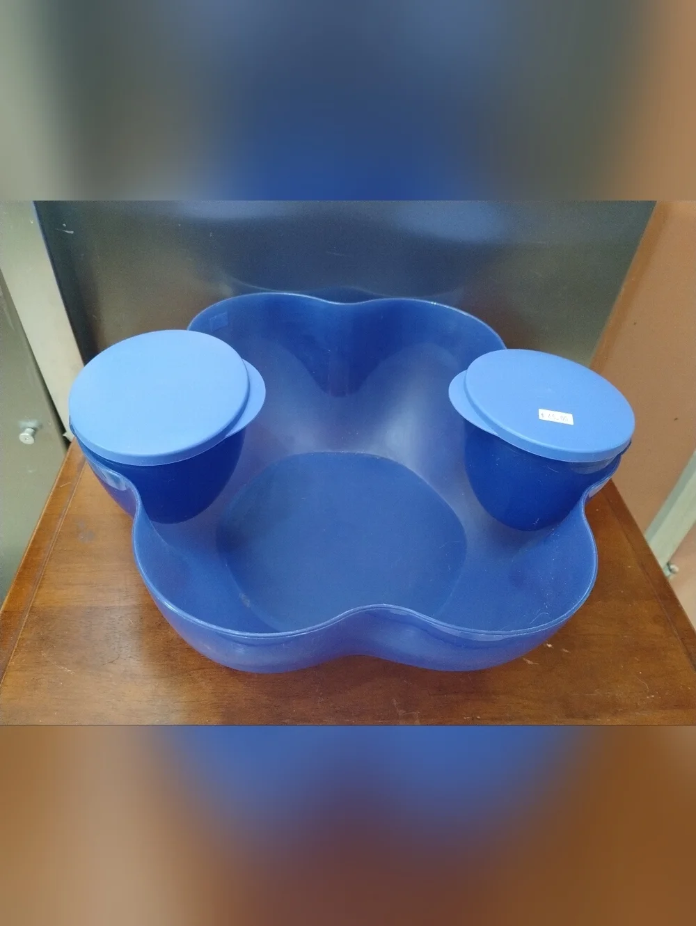 New Tupperware Divided Serving Tray Set w/ Lids Blue Snack Organizer Party Platt